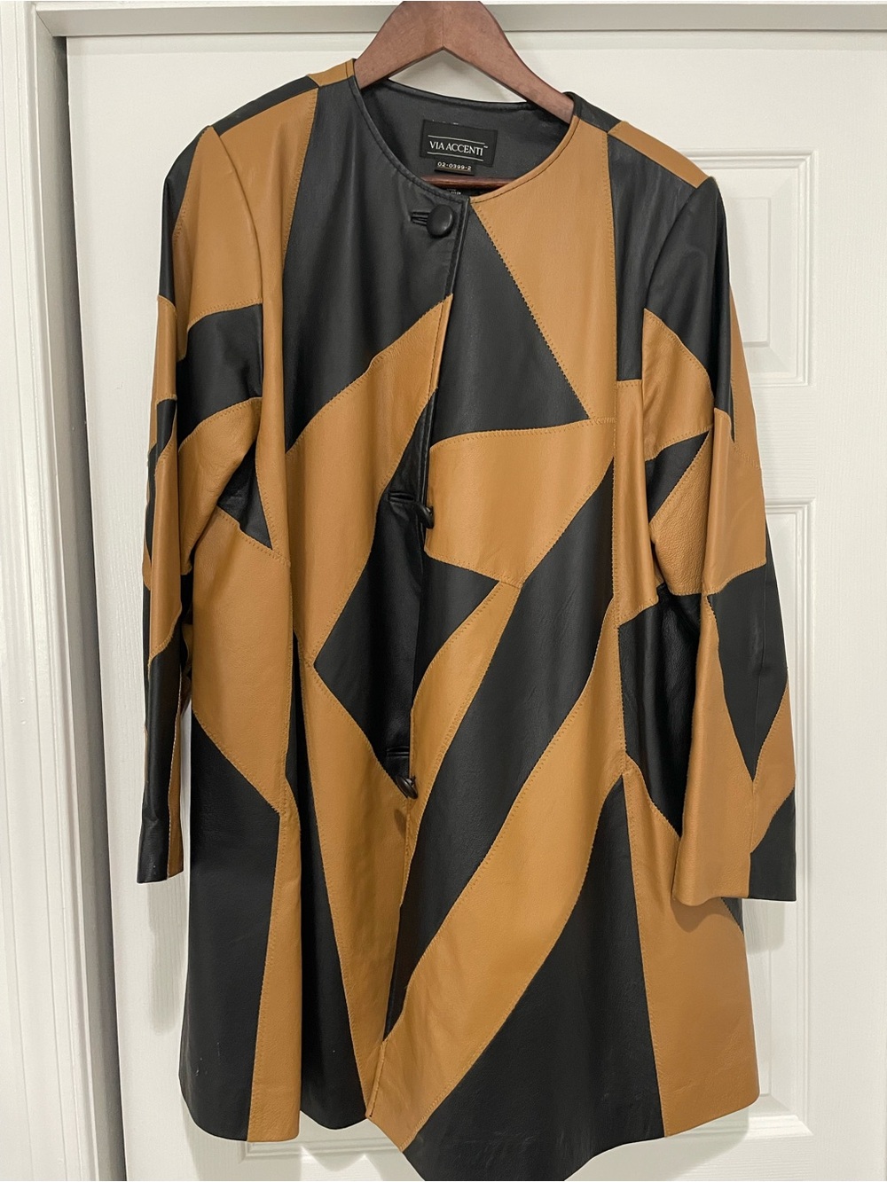 Two-Tone Black & Tan Leather Coat
